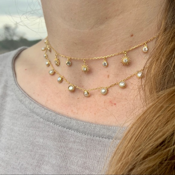 SOLD❣️14K Gold Genuine Pearl Charm Choker Necklace - Picture 5 of 6